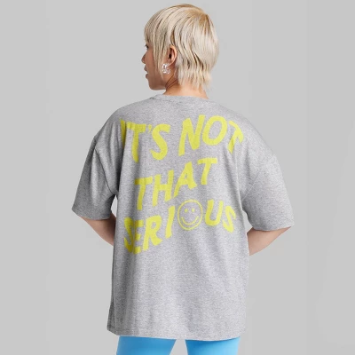 Women's Oversized Not Serious Graphic T-Shirt - Wild Fable™ Gray 2 Women's Oversized Not Serious Graphic T-Shirt - Wild Fable™ Gray - Image 2