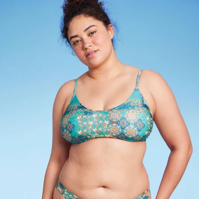 Women's Scoop Front Bralette Bikini Top - Wild Fable™ Blue Patchwork Print 3 Women's Scoop Front Bralette Bikini Top - Wild Fable™ Blue Patchwork Print - Image 3