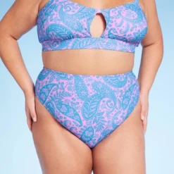 Women's Paisley Print High Waist Medium Coverage High Leg Bikini Bottom - Wild Fable™ Blue/Pink -Wild Fable GUEST 13ba0ff8 5386 4cb0 a7e0 9196b05cbc4b