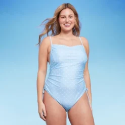 Women's Side-Cinch Detail Extra High Leg Cheeky One Piece Swimsuit - Wild Fable™ Blue -Wild Fable GUEST 278c7446 ff29 41f4 af1f e908add48b56