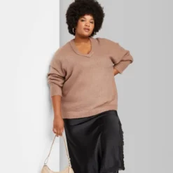 Women's V-Neck Fuzzy Oversized Pullover Sweater - Wild Fable™ -Wild Fable GUEST 2f9639a9 15d2 46b0 88f1 0db762518b69