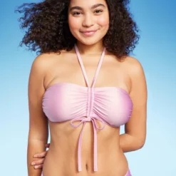 Women's Cinch-Front Halter Bandeau Bikini Top - Wild Fable™ Shiny Pink -Wild Fable GUEST 31e0f4f1 7678 4468 8f36 67ebff5e30b7