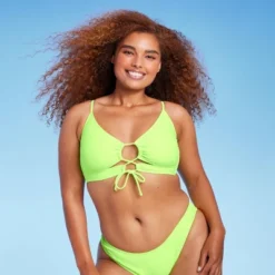 Women's Lace-Up Longline Bikini Top - Wild Fable™ Neon Green -Wild Fable GUEST 32581074 392e 407d af6c eaf20308a447