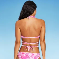 Women's Wrap Bralette Bikini Top - Wild Fable™ Pink Heart Print