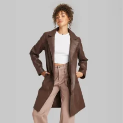 Women's Faux Leather Trench Coat - Wild Fableā¢