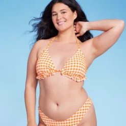 Women's Ruffle Detail Triangle Bikini Top - Wild Fable™ Orange Gingham -Wild Fable GUEST 47c45c1e 57d4 4ee8 821c 9e91ccc1890a