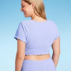 Women's Ruffle Detail Ribbed Short Sleeve Cropped Rashguard - Wild Fable™ Purple -Wild Fable GUEST 49dca862 6386 4bbc 931a e7ded3b13130