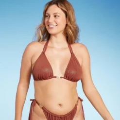 Women's Flower Charm Lurex Plisse Textured Triangle Bikini Top - Wild Fable™ -Wild Fable GUEST 4b4fc012 4c91 4d51 9199 581cb50ee292