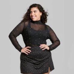 Wild Fable 8 Women's Rhinestone Mesh Mock Turtleneck Top - Wild Fableā¢