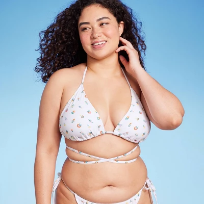 Women's Floral Print Strappy Triangle Bikini Top - Wild Fable™ White 3 Women's Floral Print Strappy Triangle Bikini Top - Wild Fable™ White - Image 3