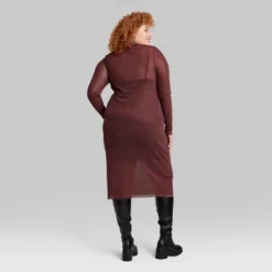 Women's Long Sleeve Lurex Mesh Midi Dress - Wild Fable™ Burgundy -Wild Fable GUEST 6429be57 2fc2 468a 9d3e 42782bdb1e5c