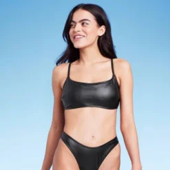 Women's Faux Leather Bralette Bikini Top - Wild Fable™ Black -Wild Fable GUEST 6de6a10b c9b4 454a 84e9 82bed3b0536e