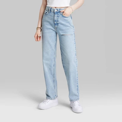 Women's High-Rise 90's Relaxed Slashed Straight Jeans - Wild Fable™ Light Wash 1 Women's High-Rise 90's Relaxed Slashed Straight Jeans - Wild Fable™ Light Wash