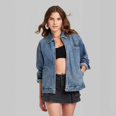 Women's Boxy Zip-Up Denim Jacket - Wild Fable™ Blue Denim 1 Women's Boxy Zip-Up Denim Jacket - Wild Fable™ Blue Denim