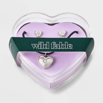 Heart Cord And Ear Pendant Necklace Set 2pc - Wild Fable™ Black/Silver 2 Heart Cord And Ear Pendant Necklace Set 2pc - Wild Fable™ Black/Silver - Image 2