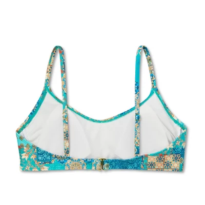 Women's Scoop Front Bralette Bikini Top - Wild Fable™ Blue Patchwork Print 6 Women's Scoop Front Bralette Bikini Top - Wild Fable™ Blue Patchwork Print - Image 6