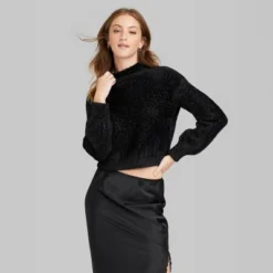 Women's Mock Turtleneck Fuzzy Boxy Pullover Sweater - Wild Fableā¢