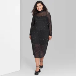 Women's Long Sleeve Rhinestone Mesh Midi Dress - Wild Fable™ Black -Wild Fable GUEST 8e2fe0d8 969d 443a b9ad c8e9673228cd