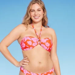 Women's Ring Front Halter Bandeau Bikini Top - Wild Fable™ Orange/Pink Tropical Print -Wild Fable GUEST 90e16db9 4e33 4cf8 9a24 50bf02a3eb96