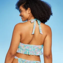 Women's Ruffle Tie-Front Halter Bikini Top - Wild Fable™ Green Floral Print -Wild Fable GUEST 94e7e40f fc63 4e5c a885 b2533b3154f8