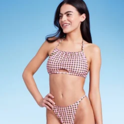 Women's Cut Out High Neck Bikini Top - Wild Fable™ Multi Check Print -Wild Fable GUEST a69dca72 250c 458a b6cd 222df6076fc8