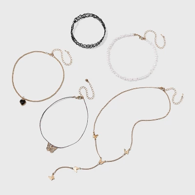 Butterfly And Pearl Heart Choker Necklace Set 5pc - Wild Fable™ Gold 1 Butterfly And Pearl Heart Choker Necklace Set 5pc - Wild Fable™ Gold