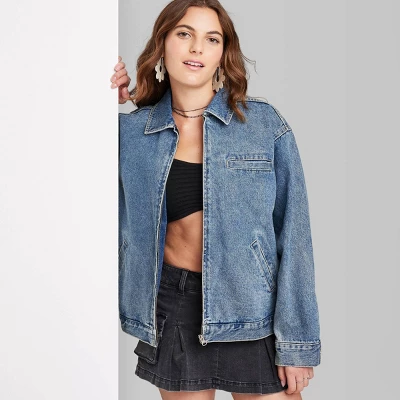 Women's Boxy Zip-Up Denim Jacket - Wild Fable™ Blue Denim 3 Women's Boxy Zip-Up Denim Jacket - Wild Fable™ Blue Denim - Image 3
