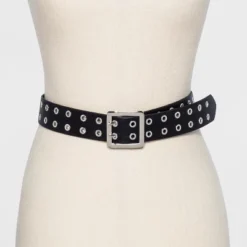 Women's Double Laser Cut Adjustable Western Grommet Belt - Wild Fable™ Black