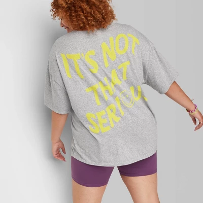 Women's Oversized Not Serious Graphic T-Shirt - Wild Fable™ Gray 4 Women's Oversized Not Serious Graphic T-Shirt - Wild Fable™ Gray - Image 4