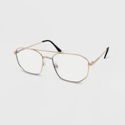 Women's Geometric Metal Aviator Blue Light Filtering Glasses - Wild Fable™ Gold