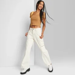 Women's High-Rise Cargo Baggy Jeans - Wild Fable™ Off-White -Wild Fable GUEST b7e40712 f8ea 4363 a50c 0f2642a9d94b