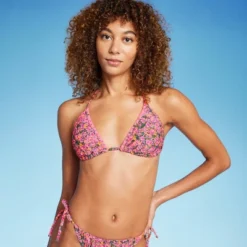 Women's Crochet Trim Triangle Bikini Top - Wild Fable™ Pink Floral Print -Wild Fable GUEST bbc6ad14 4d6a 433d a596 a1322750789c