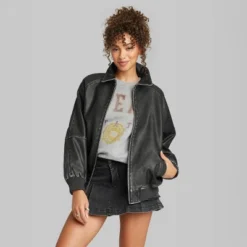 Women's Distressed Faux Leather Bomber Jacket - Wild Fable⢠Black