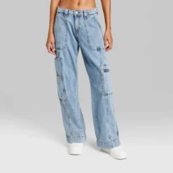 Women's High-Rise Cargo Baggy Jeans - Wild Fable⢠Medium Wash