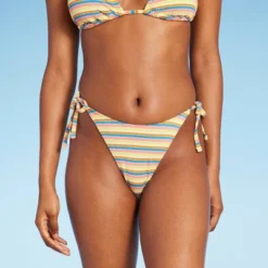 Women's Ribbed Extra Cheeky Extra High Leg Bikini Bottom - Wild Fable™ Blue/Green/Pink Striped -Wild Fable GUEST cde0c2b7 d88e 4092 b71e 019d31e70245