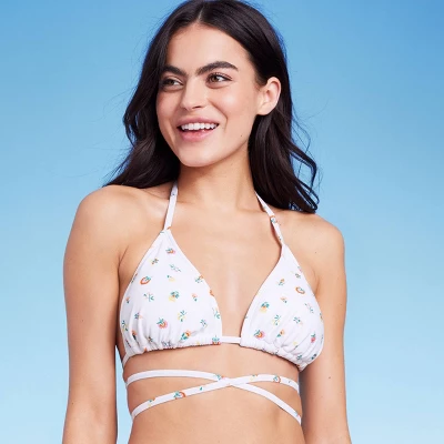 Women's Floral Print Strappy Triangle Bikini Top - Wild Fable™ White 2 Women's Floral Print Strappy Triangle Bikini Top - Wild Fable™ White - Image 2
