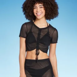 Women's Mesh Drawstring Ruched Cover Up Top - Wild Fable™ -Wild Fable GUEST d09a2627 5a7f 4d5c 9682 e74d7b666198