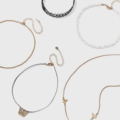 Butterfly And Pearl Heart Choker Necklace Set 5pc - Wild Fable™ Gold 2 Butterfly And Pearl Heart Choker Necklace Set 5pc - Wild Fable™ Gold - Image 2