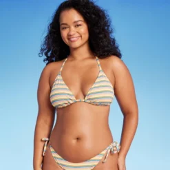Women's Ribbed Triangle Bikini Top - Wild Fable™ Blue/Green/Pink Striped -Wild Fable GUEST d537f868 6c89 47ce a1f8 0831339f1984