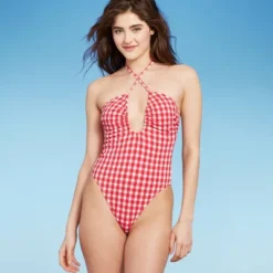 Women's Keyhole Cross Front Halter Ultra High Leg Cheeky One Piece Swimsuit - Wild Fable™ Red -Wild Fable GUEST e21287da b6cf 4776 80bf c28daabbafaa