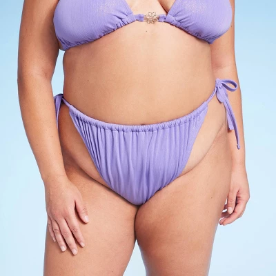 Women's Side-Tie Extra Cheeky High Leg Lurex Plisse Textured Bikini Bottom - Wild Fable™ Purple 3 Women's Side-Tie Extra Cheeky High Leg Lurex Plisse Textured Bikini Bottom - Wild Fable™ Purple - Image 3
