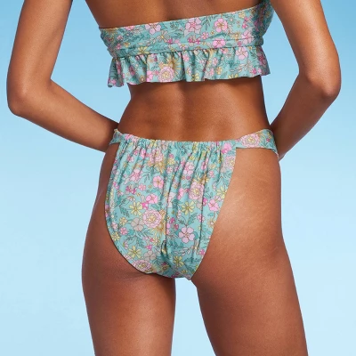 Women's Wide Strap Adjustable High Leg Bikini Bottom - Wild Fable™ Green Floral Print 1 Women's Wide Strap Adjustable High Leg Bikini Bottom - Wild Fable™ Green Floral Print