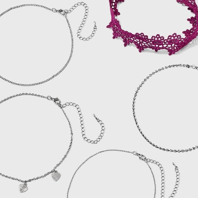 Lace Heart And Rose Cross Choker Necklace Set 5pc - Wild Fable™ Silver 2 Lace Heart And Rose Cross Choker Necklace Set 5pc - Wild Fable™ Silver - Image 2