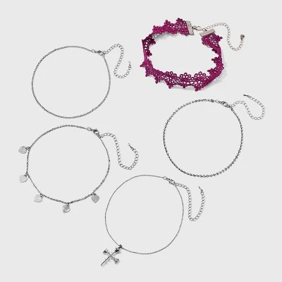 Lace Heart And Rose Cross Choker Necklace Set 5pc - Wild Fable™ Silver 1 Lace Heart And Rose Cross Choker Necklace Set 5pc - Wild Fable™ Silver