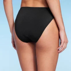 Women's Ribbed Scoop Front High Leg Cheeky Bikini Bottom - Wild Fable™